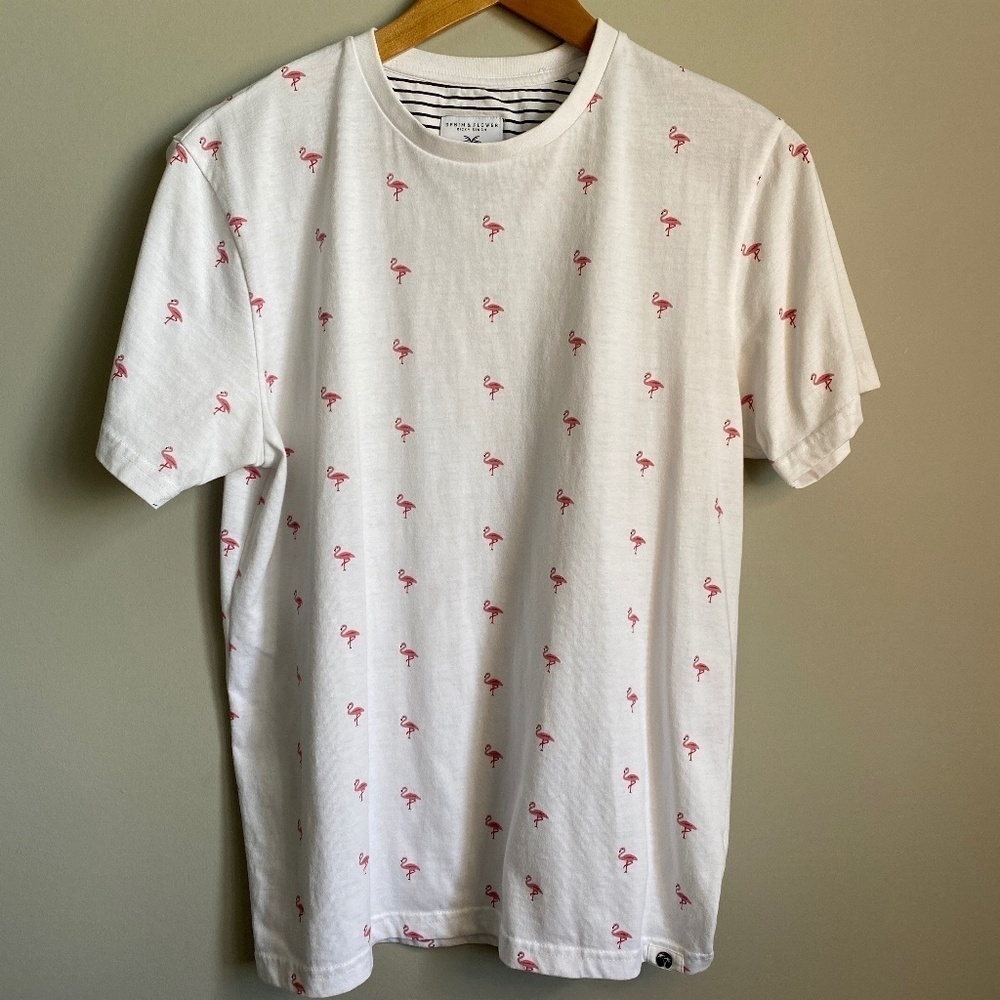 Denim‎ & Flower Men's White Allover Flamingo Print Short Sleeve T-shirt Medium